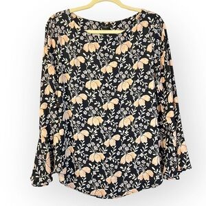 Ann Taylor Navy & Blush Floral Business Casual Blouse